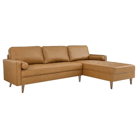 Sectional Sofa Couch, Tan, Leather, Mid Century Living Lounge Cafe Lobby Hospitality Restaurant, Modern Contemporary HB34257
