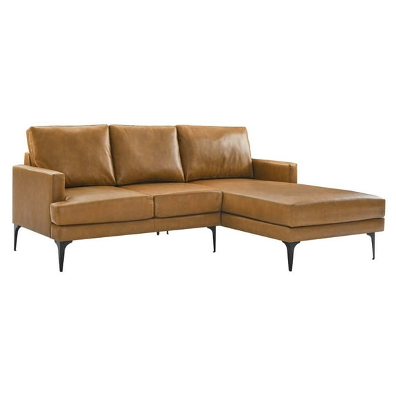 Sectional Sofa Couch, Tan, Vegan Leather, Living Kitchen Cafe Bistro Hospitality Restaurant, Modern Contemporary HB34367