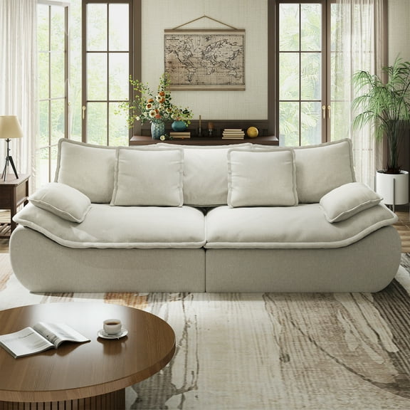 Sectional Sofa Couches 2-Seater Modular Sofa, Comfy Loveseat with Throw, Deep Seat Small Sofa for Small Space, Memory Foam Sectional Couches for Living Room, Office, Apartment, Beige