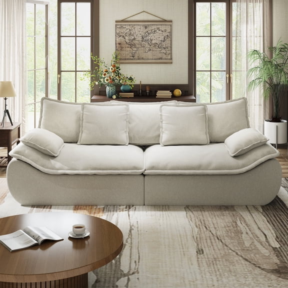 Sectional Sofa Couches 2-Seater Modular Sofa, Comfy Loveseat with Throw, Deep Seat Small Sofa for Small Space, Memory Foam Sectional Couches for Living Room, Office, Apartment, Beige