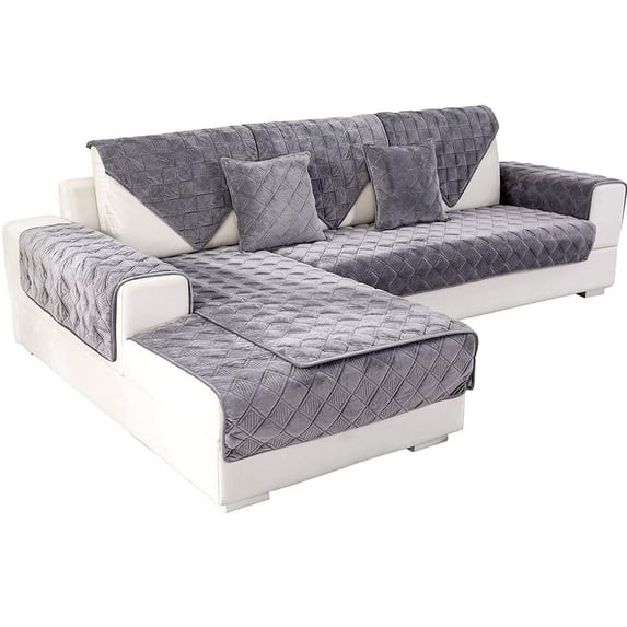 Sectional Sofa Cover, Velvet Sofa Slipcover Furniture Protector Anti-Slip Couch Covers Child Recliner Backrest Armchair Covers-Dark gray-Rectangle90*70cm(35*28in)