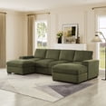 thumbnail image 1 of Sectional Sofa Deep Seat Sofa Couch with Ottomans, Corduroy Sofa Sleeper Comfy Upholstered Furniture for Living Room, Apartment, Office, (4-Seat & 2-Ottoman, Beige), 1 of 19