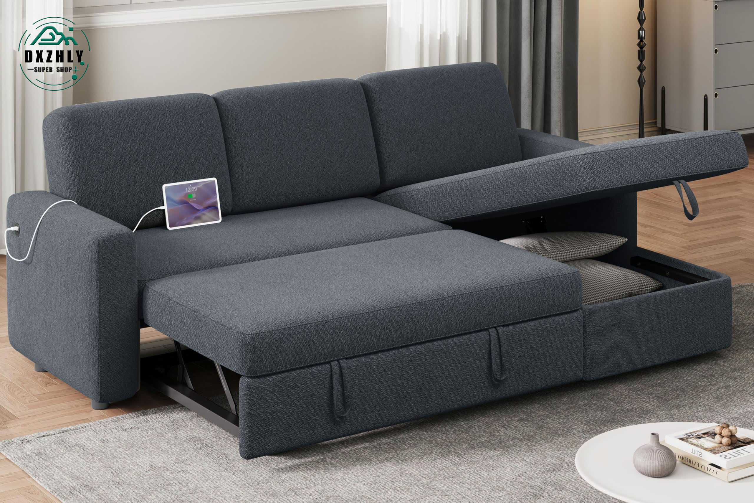 Sectional Sofa LShaped Sofa Couch Bed w/Chaise & USB, Reversible Couch