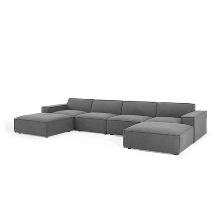 Sectional Sofa Set, Fabric, Dark Grey Gray, Modern Contemporary Urban Design, Living Lounge Room Hotel Lobby Hospitality