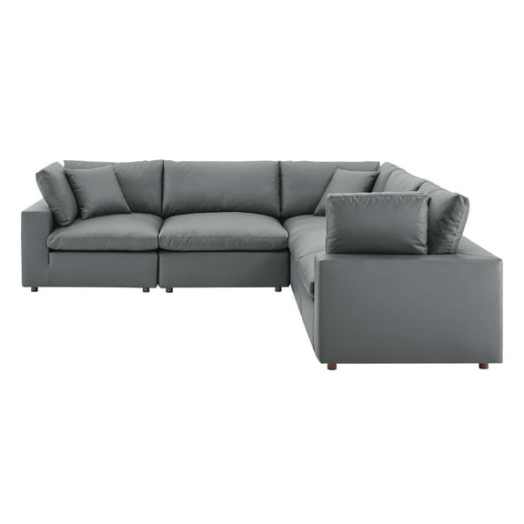 Sectional Sofa Set, Faux Vegan Leather, Grey Gray, Modern Contemporary Urban Design, Living Lounge Room Hotel Lobby Hospitality