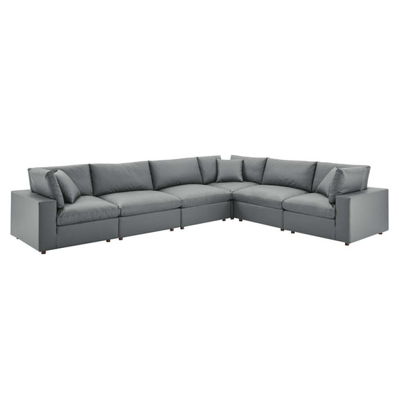 Sectional Sofa Set, Faux Vegan Leather, Grey Gray, Modern Contemporary Urban Design, Living Lounge Room Hotel Lobby Hospitality