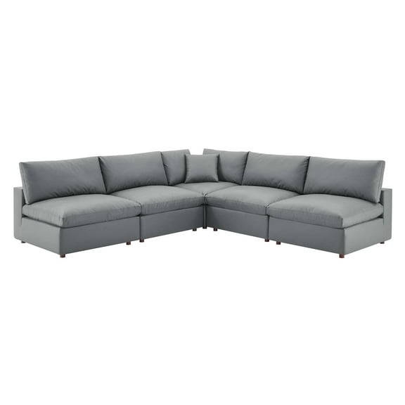 Sectional Sofa Set, Faux Vegan Leather, Grey Gray, Modern Contemporary Urban Design, Living Lounge Room Hotel Lobby Hospitality