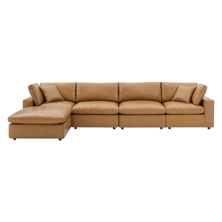 Sectional Sofa Set, Faux Vegan Leather, Tan, Modern Contemporary Urban Design, Living Lounge Room Hotel Lobby Hospitality