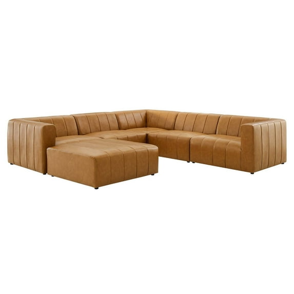 Sectional Sofa Set, Faux Vegan Leather, Tan, Modern Contemporary Urban Design, Living Lounge Room Hotel Lobby Hospitality