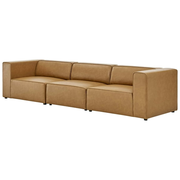 Sectional Sofa Set, Faux Vegan Leather, Tan, Modern Contemporary Urban Design, Living Lounge Room Hotel Lobby Hospitality