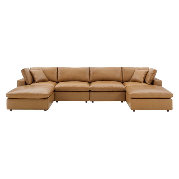 Sectional Sofa Set, Faux Vegan Leather, Tan, Modern Contemporary Urban Design, Living Lounge Room Hotel Lobby Hospitality