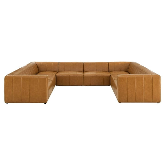 Sectional Sofa Set, Faux Vegan Leather, Tan, Modern Contemporary Urban Design, Living Lounge Room Hotel Lobby Hospitality