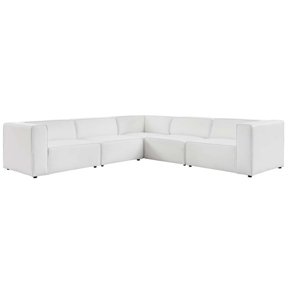 Sectional Sofa Set, Faux Vegan Leather, White, Modern Contemporary Urban Design, Living Lounge Room Hotel Lobby Hospitality