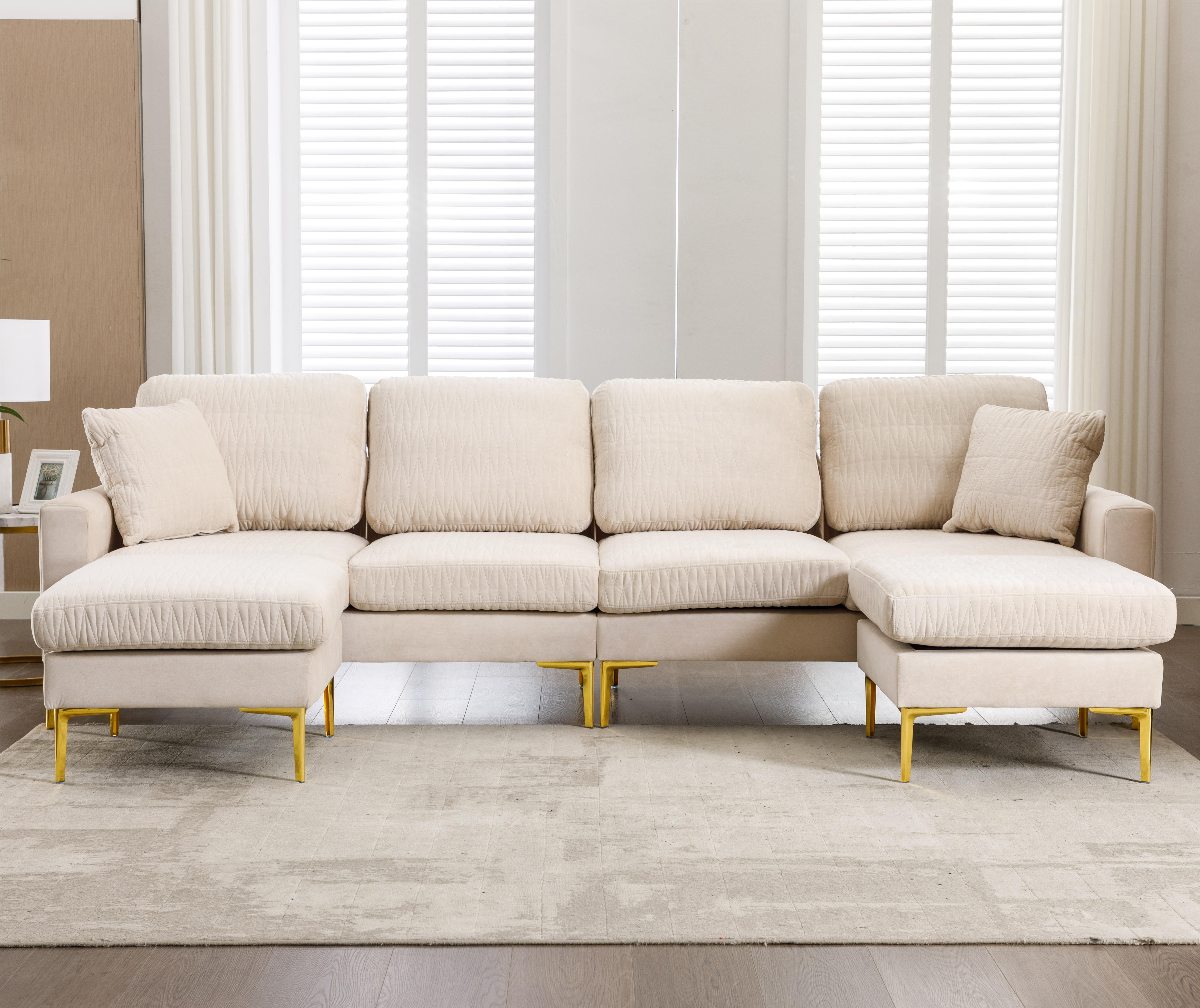 Sectional Sofa Set with Ottoman, U Shaped Velvet Upholstered Living ...