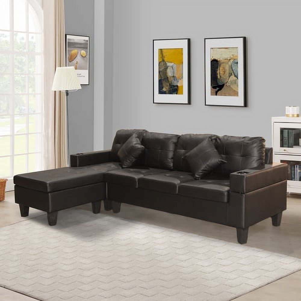Sectional Sofa Set with Reversible Lounge and Cup Holder, 4Seat L