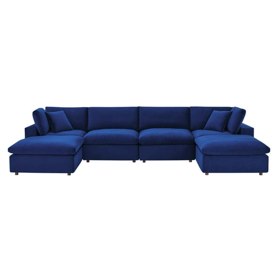Sectional Sofa Set, Velvet, Blue Navy, Modern Contemporary Urban Design, Living Lounge Room Hotel Lobby Hospitality
