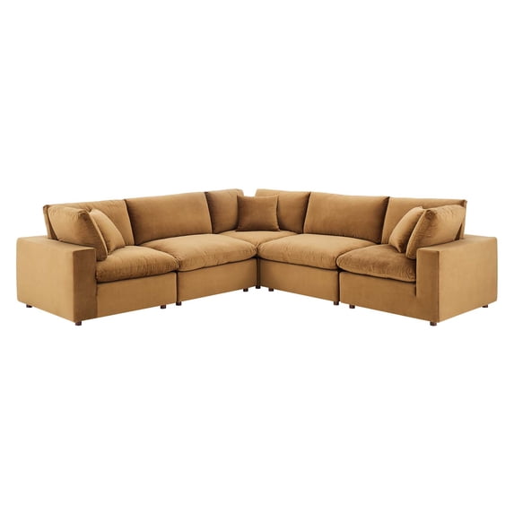 Sectional Sofa Set, Velvet, Brown, Modern Contemporary Urban Design, Living Lounge Room Hotel Lobby Hospitality