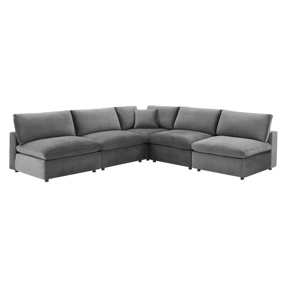 Sectional Sofa Set, Velvet, Grey Gray, Modern Contemporary Urban Design, Living Lounge Room Hotel Lobby Hospitality