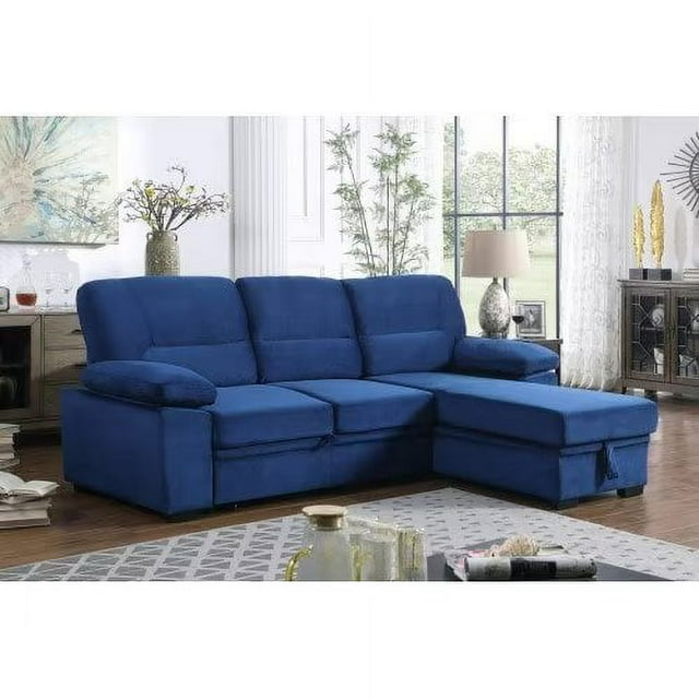 Sectional Sofa Sleeper with Storage Chaise, Velvet PullOut Couch with