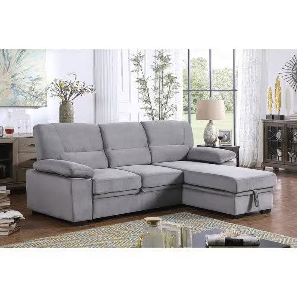 Sectional Sofa Sleeper with Storage Chaise, Velvet PullOut Couch with