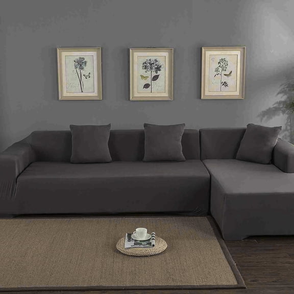 Sectional Sofa Slipcovers L Shape Couch Covers, 2Pcs Stretch Anti-Slip Sofa Covers 3 + 2 Seaters Chaise Cover Furniture Protector,Gray