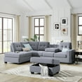 thumbnail image 1 of Sectional Sofa with Storage Ottoman and Reversible Chaise Lounge, L-Shaped Velvet Tufted Upholstered Couch with 2 Cup Holders Modern 3 Pieces Corner Sectional Sofa Set for Living Room, Antique Gray, 1 of 7