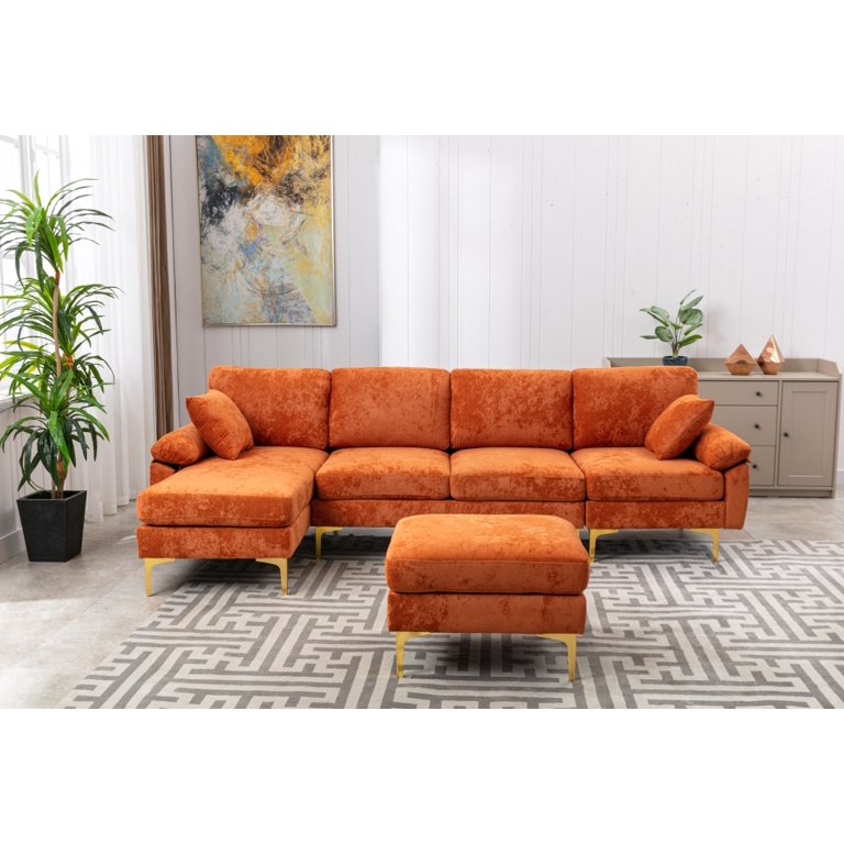 Sectional Sofa Velvet Couch With Memory Foam U Shape 6 Seat Sectionals Ottomans Sleeper Couches Chaise For Living Room Apartments Orange Com