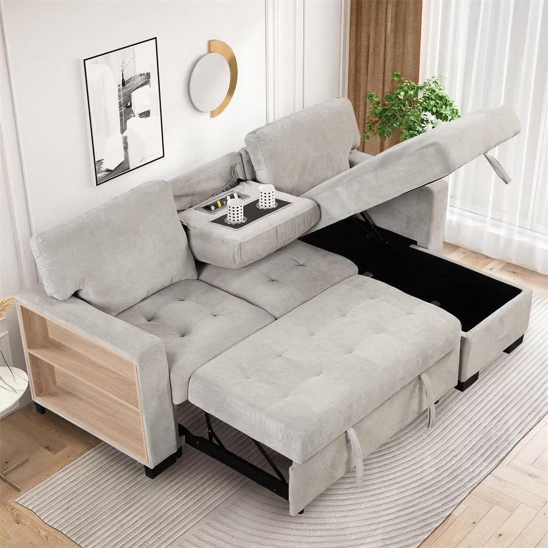 Sectional Sofa bed with Large Storage Space, PullOut Sleeper Sofa with