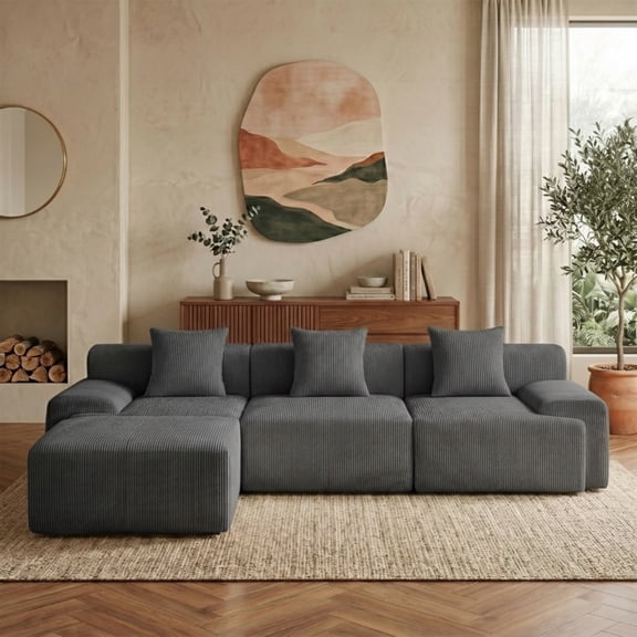 Sectional Sofa with Chaise, 118" L-shaped Modular Couch for Living Room, 4 Seater Sofa, No Assembly Required, Dark Gray