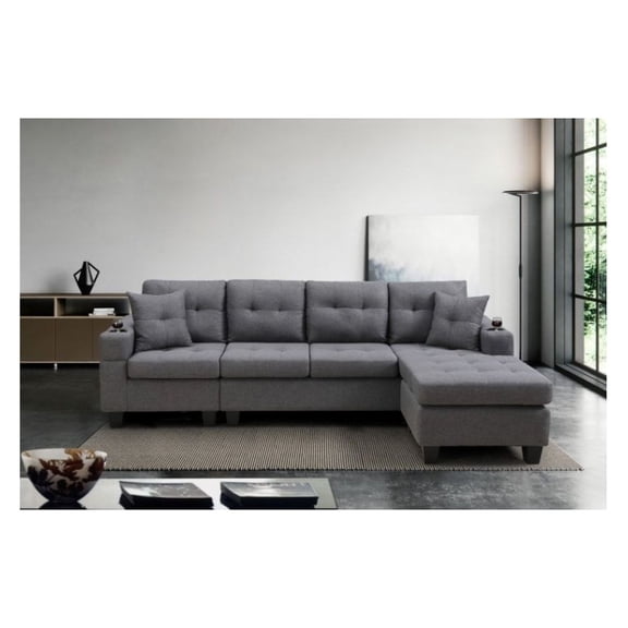 Sectional Sofa with Cup Holders, Modern Living Room Couch, S-Spring & Foam Cushions, Comfortable Seating, 2-Piece Set, Home Theater Furniture