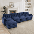 thumbnail image 1 of Sectional Sofa with Ottoman, L Shaped 4 Seat Chenille Cloud Couch with Chaise, Modular Sectional Sofa Sleeper Living Room Furniture Set, Blue, 1 of 6