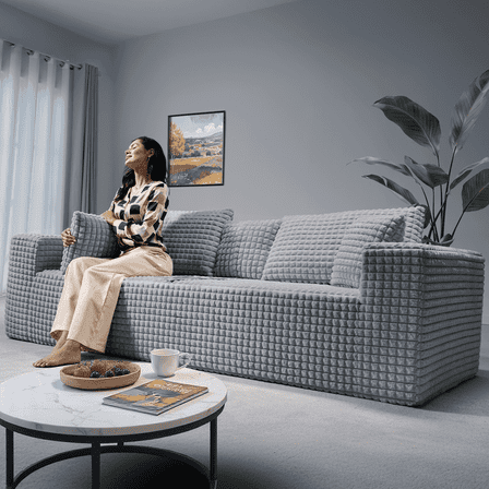 101" Couch for Living Room Furniture Diamond Boneless Sofa with 31-inch Extra Deep Seat, No Assembly, Gray