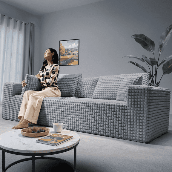 101" Couch for Living Room Furniture Diamond Boneless Sofa with 31-inch Extra Deep Seat, No Assembly, Gray