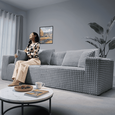 101" No-Assembly Diamond Sofa for living Room, 4 Seater Couch with 30-inch Deep Seat, Soft Fleece Design with 2-Layer Sponge - Ready to Use Out of the Box