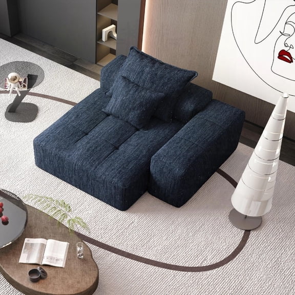 Modern Oversized Sparkling Chenille Fabric Sectional Sofa with 2 Pillows, 56.7"L x 56.7"W x 25.6"H for Living Room