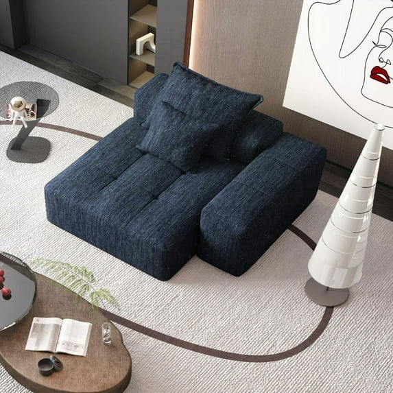 Modern Oversized Sparkling Chenille Fabric Sectional Sofa with 2 Pillows, 56.7"L x 56.7"W x 25.6"H for Living Room
