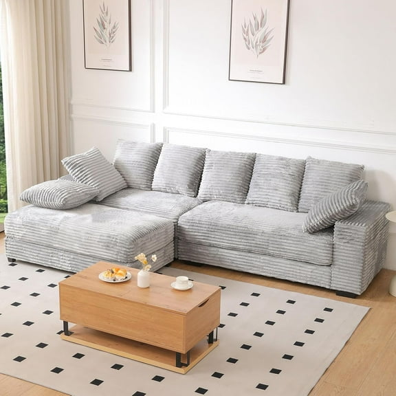 Sectional Sofa with Storage Ottoman, Modern Cloud Couch with Deep Seat, Modular Sectional Couches for Living Room, Apartment, Office Beige