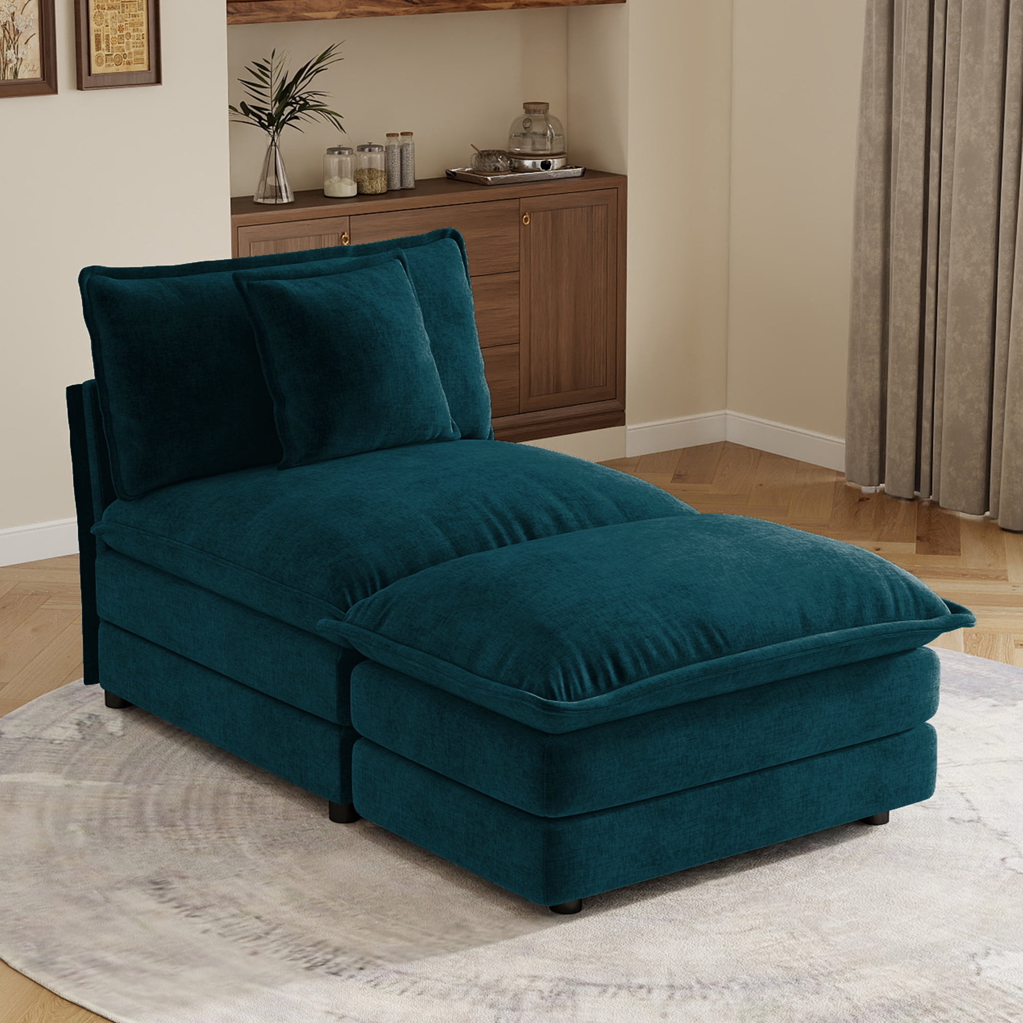 Sectional Sofas Blue Armless 1-Seat & Ottoman