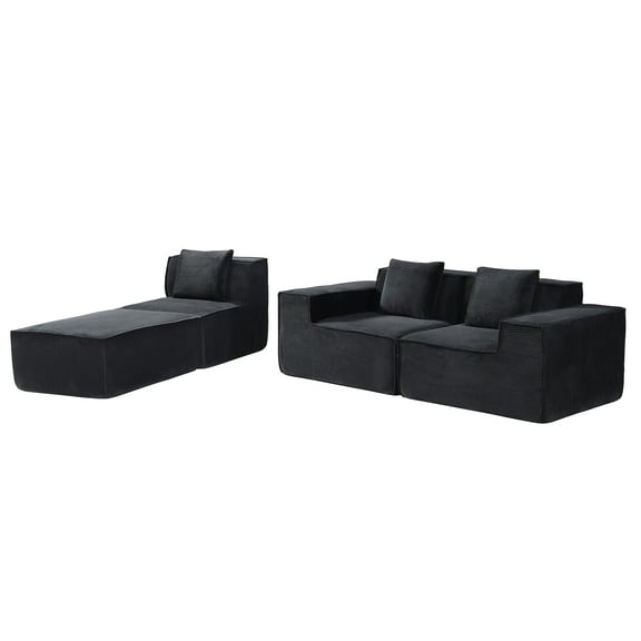 Sectional Sofas CozyForm Convertible Corduroy Sectional Couch with Ottoman & Pillows, Modular L Shaped Sleeper Sofa, Boneless Cloud Couch for Living Room Furniture, Black,Large Sectional Couches