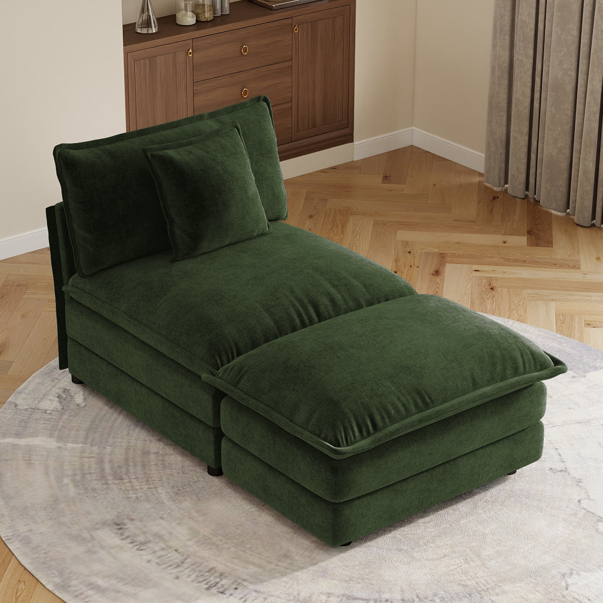 Sectional Sofas Green Armless 1-Seat & Ottoman