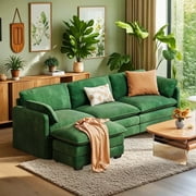 Sectional sofa,Lofka 110.2" L Shaped Cloud Sectional couch with Ottoman and Deep Seat, Upholstered couches for Living Room, Bedroom and Apartment, Green couch