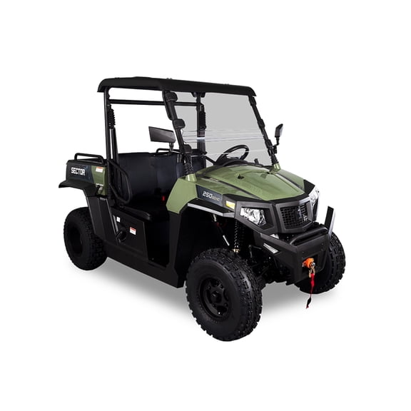 Sector 250 Avocado Green, 229cc, 4-stroke, single cylinder, OHV engine, electronic fuel injection, cargo dump bed