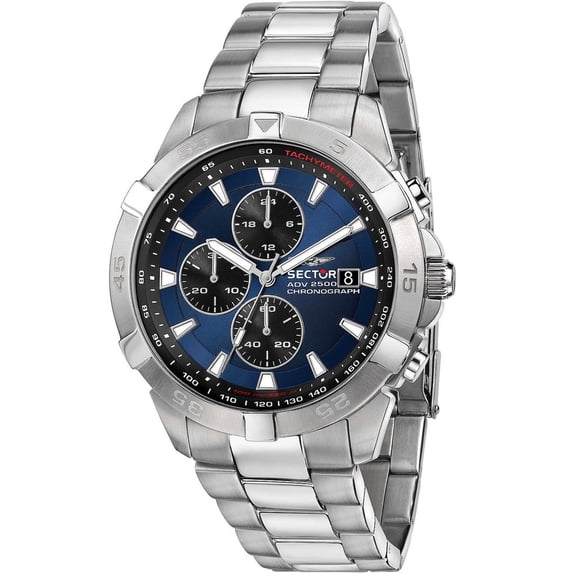 Sector R3273643004- Chronograph Blue Dial Stainless Steel Quartz 100M Men Watch, Black