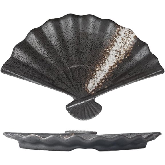 Sector-Shaped Ceramic Sushi Plate, 12.4 Inch, Grain Texture, for Japanese Cuisine, Sashimi