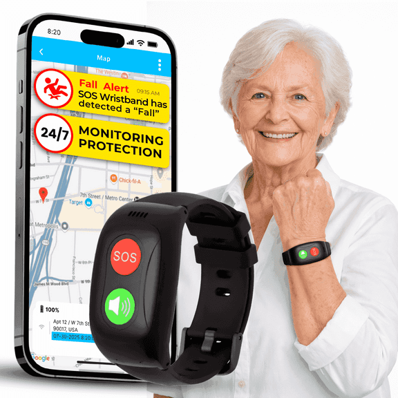 SecuLife Elderly Fall Detection, Smart Wristband, SOS Emergency calling, Caregiver GPS Tracker – Simple & Reliable Life Alert System for Seniors, easy to use app