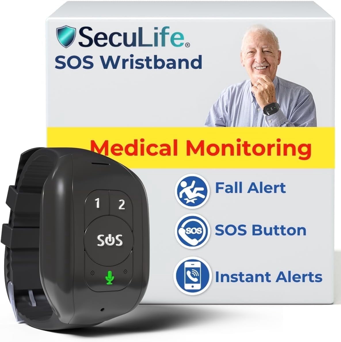 SecuLife elderly Fall Detection SOS Wristband – GPS Medical Alert ...