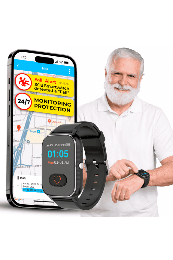 New 2026 Elderly Fall Alert SOS Smartwatch, Medical Alert, 2 Way Calling, SOS Button, GPS Tracking, Heart & Temperature, Heart Rate Monitor, Pedometer, Elderly Health Life Alert