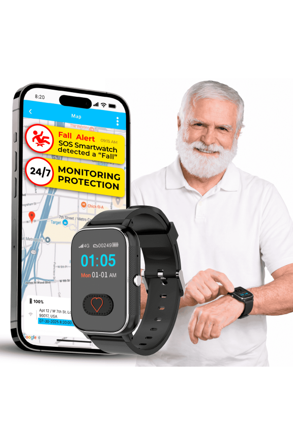New 2026 Elderly Fall Alert SOS Smartwatch, Medical Alert, 2 Way Calling, SOS Button, GPS Tracking, Heart & Temperature, Heart Rate Monitor, Pedometer, Elderly Health Life Alert