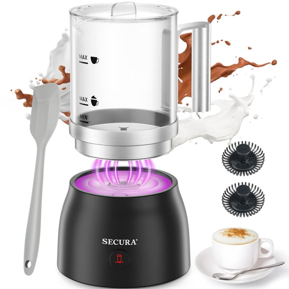 Secura 17oz 4-in-1 Electric Milk Frother and Steamer with Glass Jug, Hot/Cold Foam Maker for Latte, Cappuccino, Macchiato & Hot Chocolate, No Non-Stick Coating and Teflon-Free Design Y101
