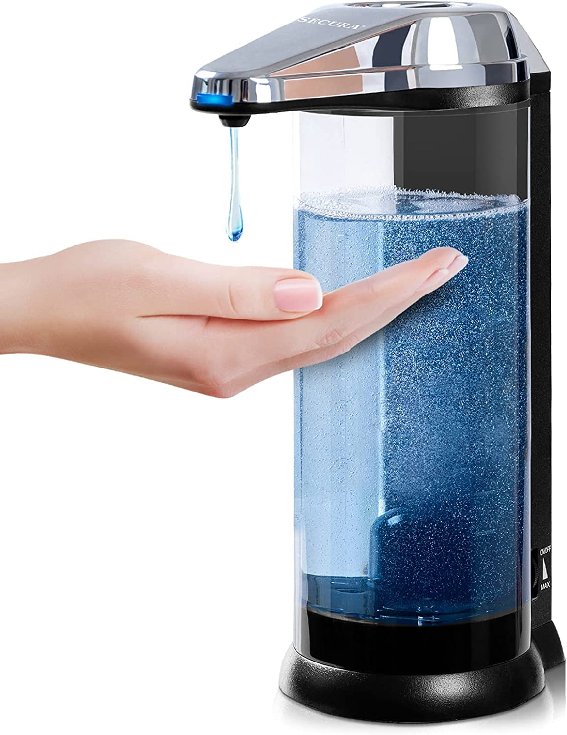 Secura 17oz / 500ml Premium Touchless Battery Operated Electric Automatic Soap Dispenser w/Adjustable Soap Dispensing Volume Control Dial (Sliver)